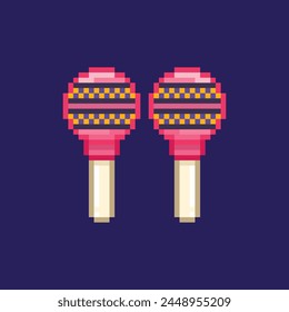 Maracas Mexican musical instrument icon in pixel art illustration