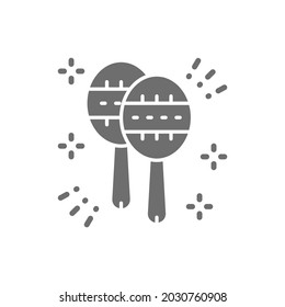 Maracas, mexican musical instruments, rattles grey icon.