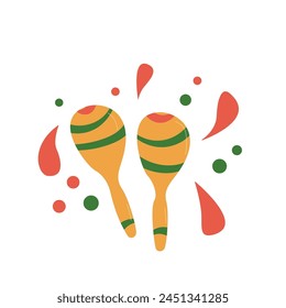 Maracas. Mexican musical tools. Vector flat hand drawn illustration isolated on white background.