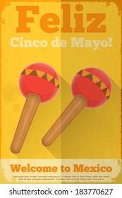 Maracas. Mexican Posters in Retro Style. Cinco de Mayo. Vector Illustration.