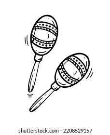 Maracas musical instrument style hand drawn. Vector black and white doodle 