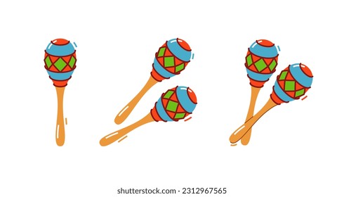 Maracas musical instrument vector flat illustration isolated over white background, drum and percussion.