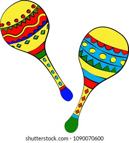 Maracas. Musical instruments. A sketch, color drawing. Vector graphics.