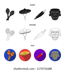 Maracas national musical instrument, sambrero traditional Mexican headdress, red pepper, bitter, idol-deity.Mexico country set collection icons in cartoon style vector symbol stock illustration web.