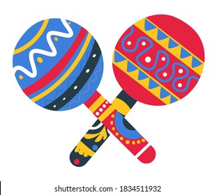 Maracas with ornaments and decorative lines, isolated mexican musical instrument. National symbol or souvenir, folk or ethnic object. Spanish culture, cinco de mayo, vector in flat style illustration