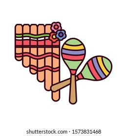 Maracas and pan flute instrument design, Music sound melody musical art and composition theme Vector illustration