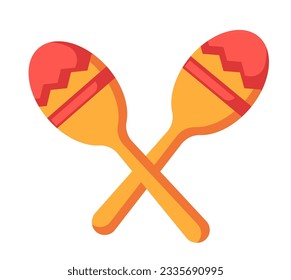 Maracas percussion instrument with dried beans or objects inside. Playing and producing music rhythm and composition. Shaking musical device for sound and music accompaniment. Vector in flat style