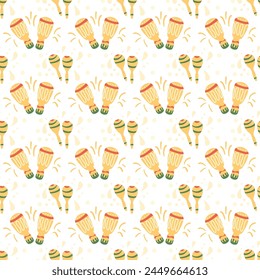 Maracas seamless pattern. Mariachi music traditional accessory endless cover. Pair of maraca loop ornament. Vector flat illustration.