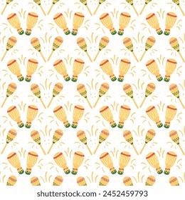 Maracas seamless pattern. Mariachi music traditional accessory endless cover. Pair of maraca loop ornament. Vector flat illustration.