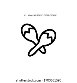 Maracas simple black line web icon vector illustration. Editable stroke. 48x48 Pixel Perfect.