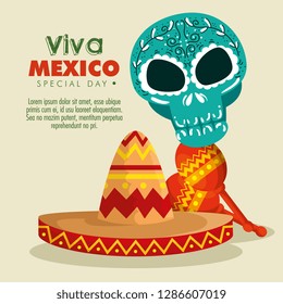 maracas with skull and hat to day of the dead