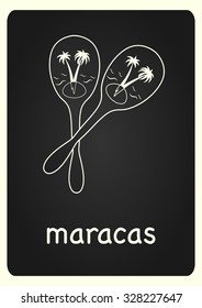 Maracas vector image on chalkboard. Black and white picture. EPS 10