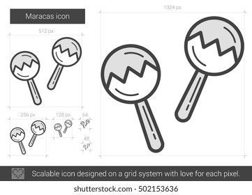 Icono de línea vectorial de Maracas aislado en fondo blanco. Icono de línea de Maracas para infografía, sitio web o aplicación. Icono escalable diseñado en un sistema de cuadrícula.