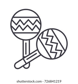 maracas vector line icon, sign, illustration on background, editable strokes
