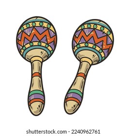 Maracas vector with ornament for design of logo or emblem. Traditional mexican instrument for latin festival. Ethnic latinamerican music illustration.