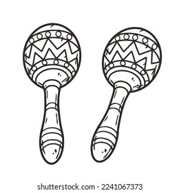 Maracas vector with ornament for design of logo or emblem. Traditional mexican instrument for latin festival. Ethnic latinamerican music illustration.