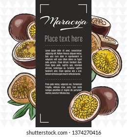 Maracuja fruit vector menu design templates. Vector fruit illustration with hand drawn doodles for greeting card, banner	