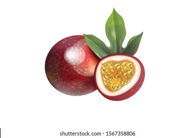 Maracuya fruit Whole and slice Passion fruits Vector Illustration