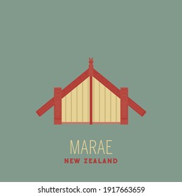 Marae Maori New Zealand Traditional Home Art Culture Icon Flat Design Vector Illustration