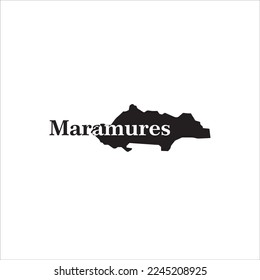 Maramures-Karte und schwarzes Buchstabendesign auf weißem Hintergrund