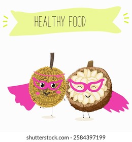  Marang fruit cute funny cheerful characters with different activities.Natural vitamin antioxidant detox food collection. Vector hand drawn illistration.