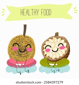  Marang fruit cute funny cheerful characters with different activities.Natural vitamin antioxidant detox food collection. Vector hand drawn illistration.