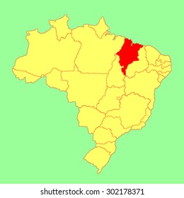 Maranhao, Brazil, vector map isolated on Brazil map. Editable vector map of Brazil. 