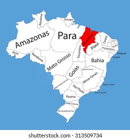 Maranhao, Brazil, vector map isolated on Brazil map. Editable vector map of Brazil. 
