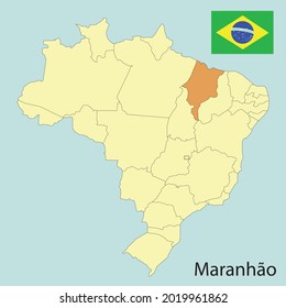 Maranhao, Karte von Brasilien mit Staaten, Vektorgrafik