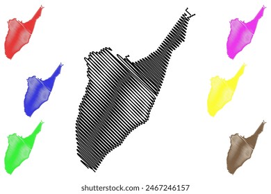 Ilustración vectorial de mapas del municipio de Marataises (estado de Espírito Santo, municipios de Brasil, República Federativa de Brasil), dibujo a mano alzada