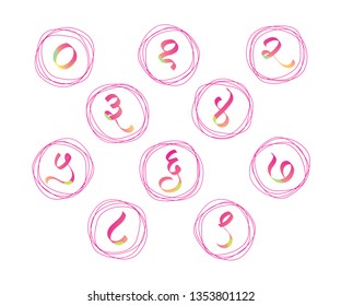 Marathi Calligraphy Numbers on round circles, Number one to nine letter, gradient color, illustrator.