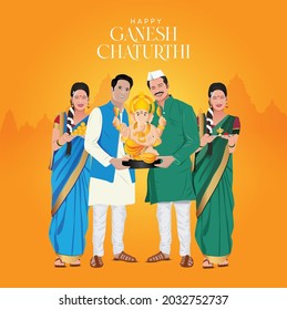 Marathi COuple With Lord Ganesh Murti