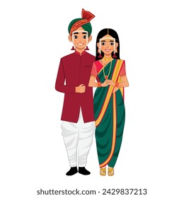 Marathi wedding couple doodle vector 