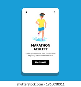 Marathon Athlete Young Man Runs On Rainy Day Vector. Marathon Athlete Wearing Sportive Clothing Running Distance. Character Boy Sportsman Sport Fitness Activity Web Flat Cartoon Illustration