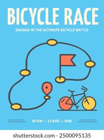 Marathon Bicycle Race Engage in Cycle Battle Invitation Placard Poster Banner Card Template on a Blue. Vector illustration