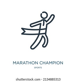 Marathon Champion dünne Linie Symbol. Marathon, Lifestyle-Linearsymbole aus dem Sportkonzept isolierte Umrisszeichen. Vektorgrafik-Symbol-Element für Webdesign und Apps.