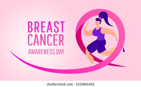 Marathon charity concept. Breast cancer awareness pink vector illustration. For poster, flyer or banner.