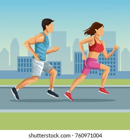 Marathon in the city cartoon