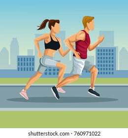 Marathon in the city cartoon
