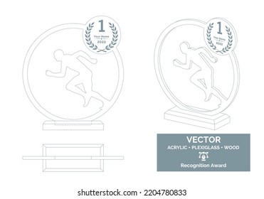 Marathon competitions trophy vector template, Marathon runner trophy template, Marathon championship recognition award, Best runner award