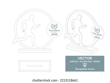 Marathon competitions trophy vector template, Marathon runner trophy template, Marathon championship recognition award, Best runner award