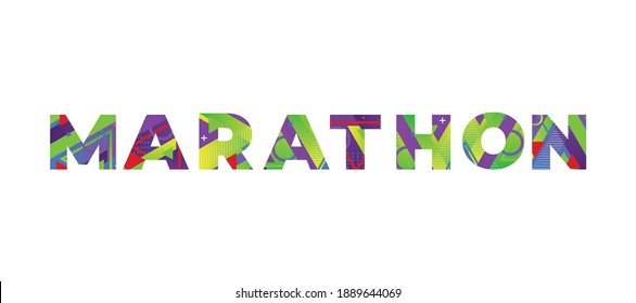 Marathon Concept Retro Colorful Word Art Illustration