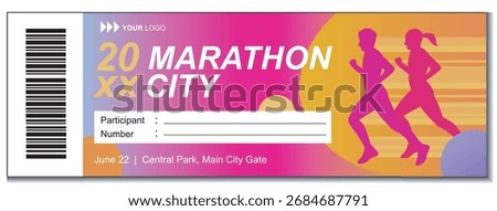 Marathon Event Ticket Template for Running Competition and Sports Participation Pass Design