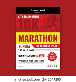 Marathon Flyer Template.  Running Flyer for Sports Event. Abstract Grunge Shapes suitable for Poster, Banner, Brochure, Social Media Posts, Book Cover, Pamphlet, Magazine, etc.