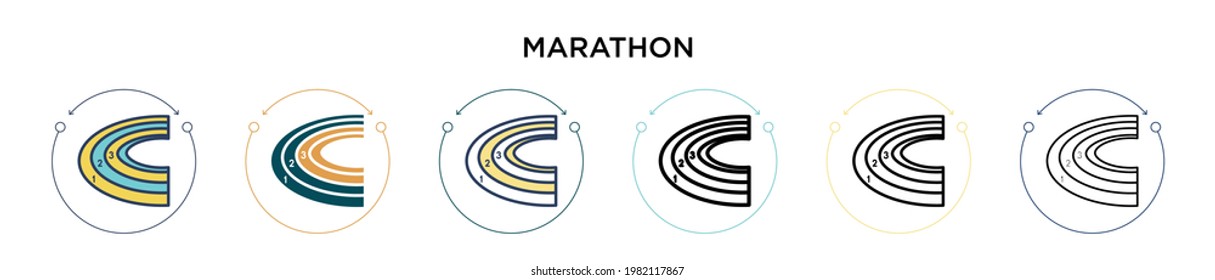 Marathon Icon in gefüllt, dünne Linie, Umriss und Strich Stil. Vektorgrafik von zwei farbigen und schwarzen Marathon-Vektorgrafiken-Designs kann für mobile, i, web-basierte