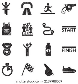 Marathon Icons. Black Scribble Design. Vector Illustration.