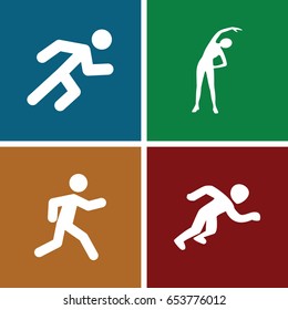 Marathon icons set. set of 4 marathon filled icons such as exercising