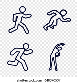 Marathon icons set. set of 4 marathon outline icons such as exercising