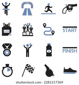 Marathon Icons. Two Tone Flat Design. Vector Illustration.