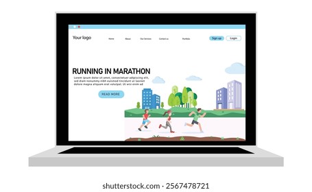 Marathon landing page design background. run poster. , city marathon. 